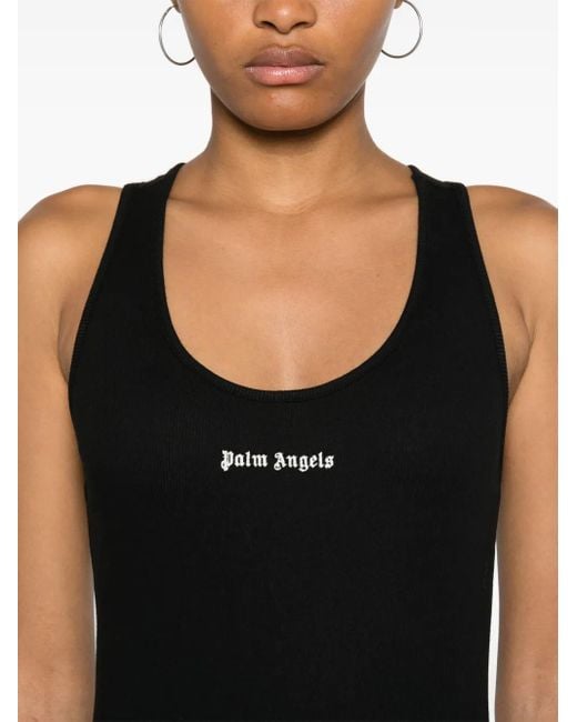 Palm Angels Black Top With Embroidered Logo