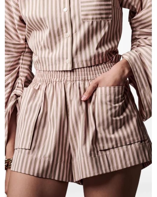 Hevron Brown Striped Patch-Pocket Shorts