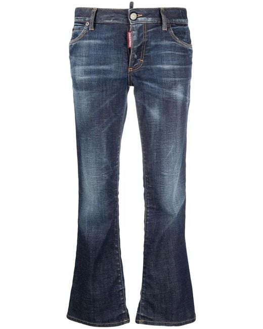 DSquared² Blue Bleach-effect Distressed Kick-flare Cropped Jeans