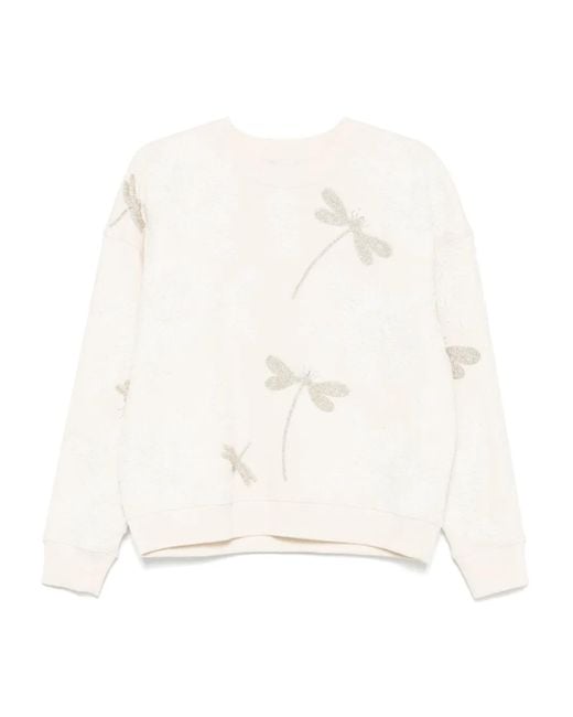 Forte_forte White Soft Cotton-Elastane Sweatshirt With Textured Dragonfly Pattern