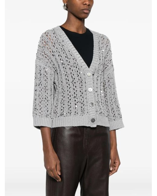 Peserico Gray Sequin Button Cardigan