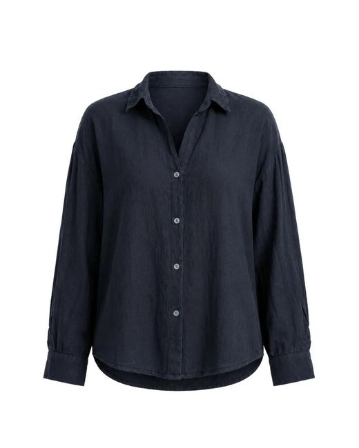 Velvet Blue Button-Down Linen Shirt