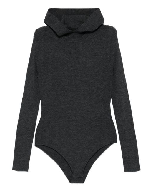 P.A.R.O.S.H. Black Hooded Ribbed Bodysuit