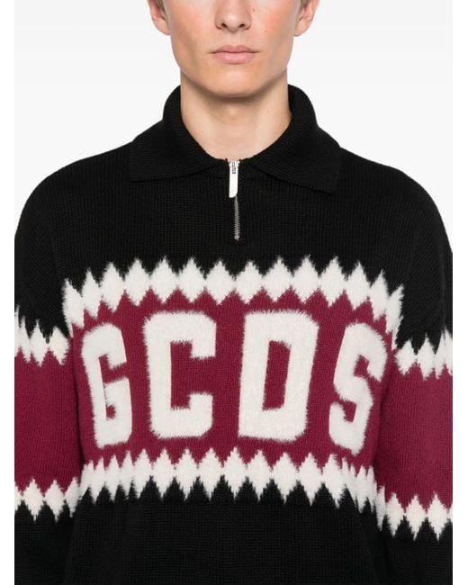 Maglione Con Logo A Intarsi di Gcds in Black da Uomo