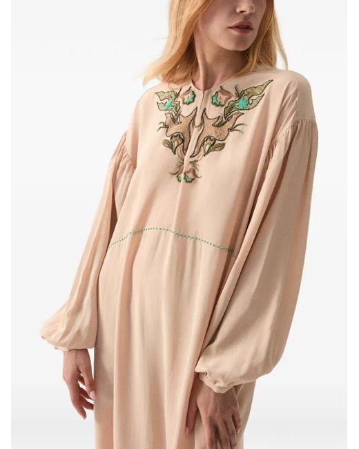 Fortela Natural Allegra Embroidered Silk Dress