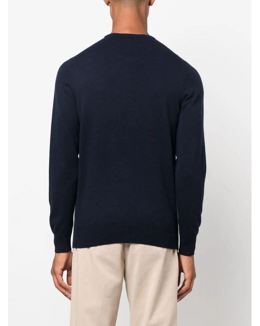 Fedeli Blue Long-Sleeved Ribbed-Hem Jumper for men