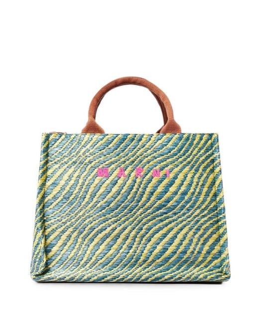 Marni Green Small Tote Bag With Logo