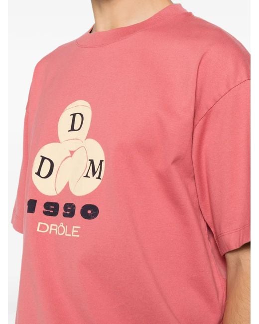 Drole de Monsieur Pink Graphic-Print T-Shirt for men