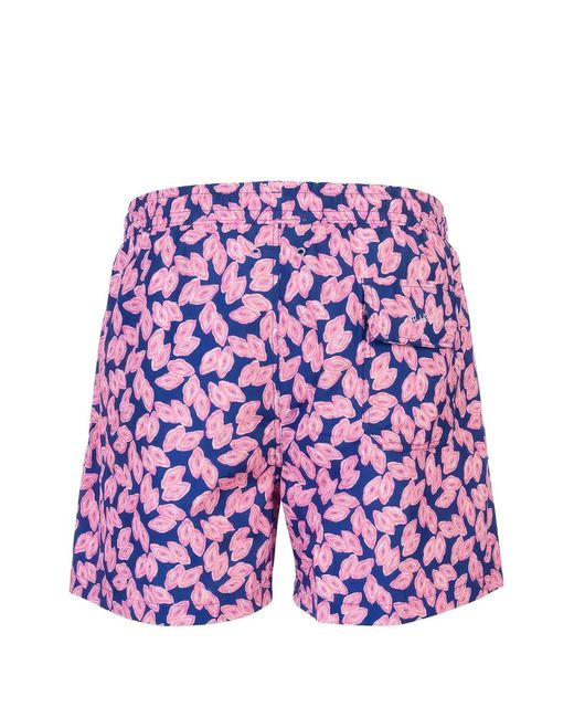 Kiton Purple Geometric-Print Drawstring Swim Shorts for men