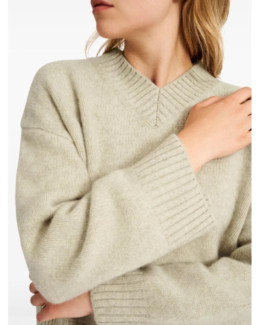 Pringle of Scotland White Mélange Cashmere V-Neck Sweater