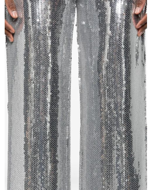 Patrizia Pepe Gray Sequin-Embellished Flared Trousers