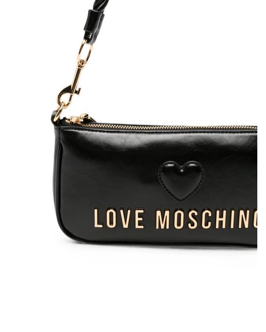 Love Moschino Black Heart-Patch Logo-Plaque Shoulder Bag
