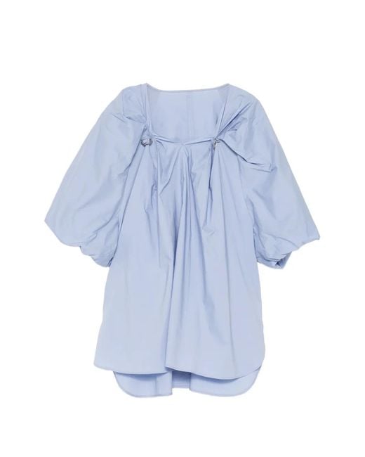 JNBY Blue Metal-Pleated V-Neck Blouse