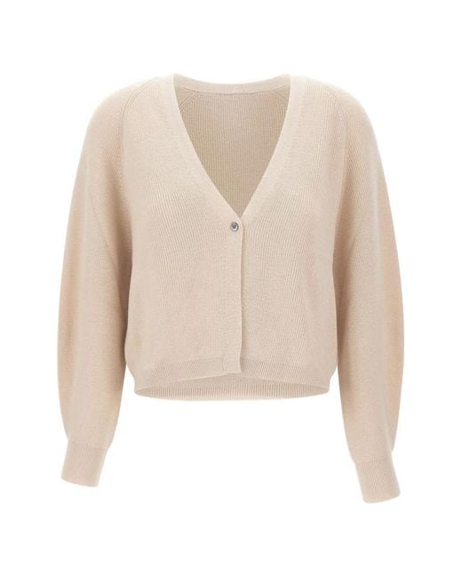 Hemisphere White Ribbed-Knit V-Neck Cardigan