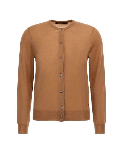 Roberto Cavalli Brown Round-Neck Wool Cardigan