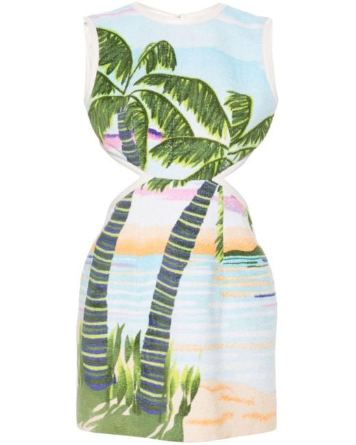 MARINE SERRE Green Beach Print-jacquard Mini Dress