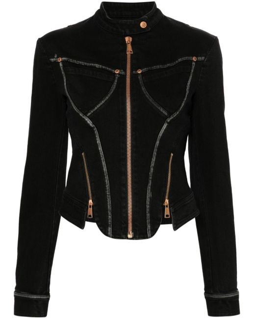 Versace Black Zip-detail Denim Jacket