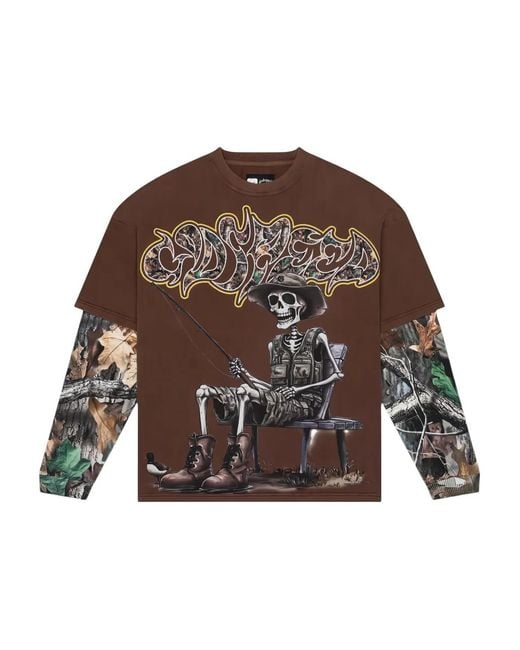 Godspeed Brown Gone Fishing Layered T-Shirt for men