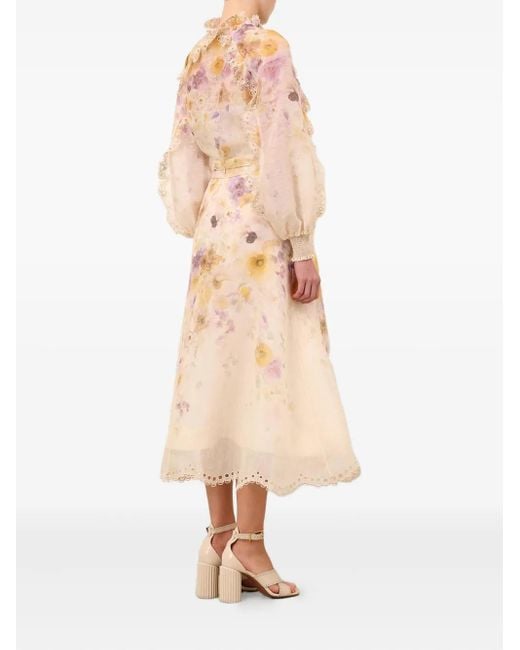 Zimmermann Natural Memento Embroidered Midi Skirt
