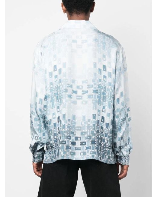 Amiri Blue Gradient Tape-Print Silk Shirt for men