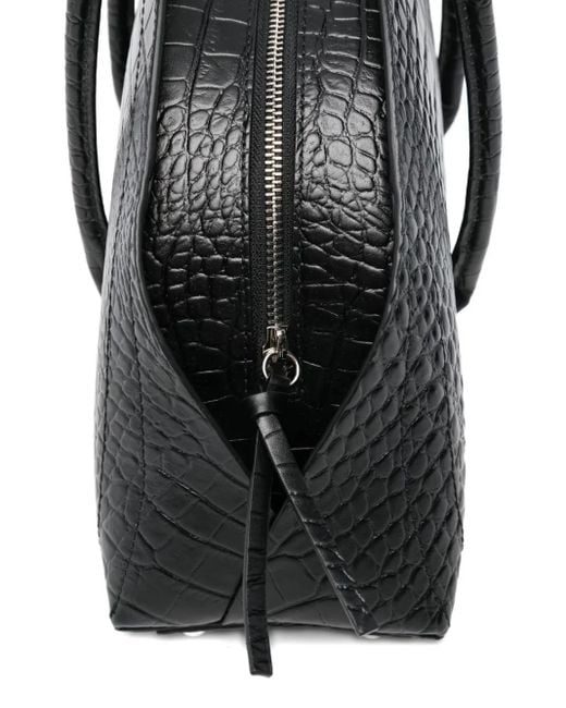 FEDERICO CINA Black Crocodile-Effect Tote Bag
