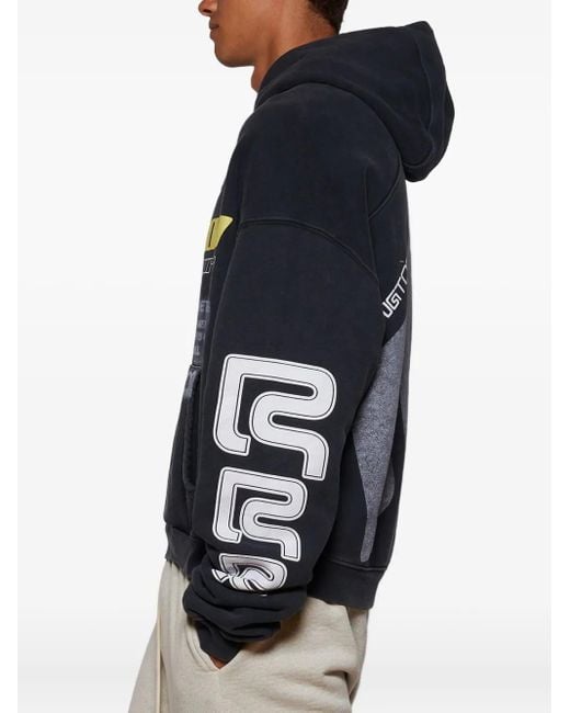 Graphic-print hoodie RRR123 de hombre de color Black
