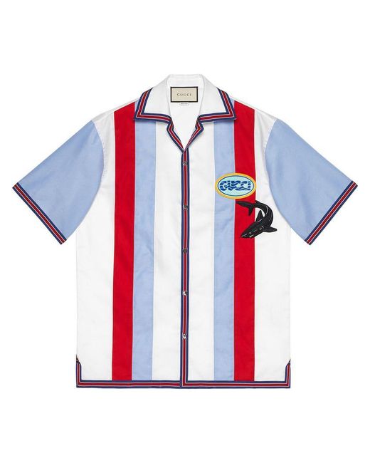 Gucci White Oxford Bowling Shirt With Patches for men