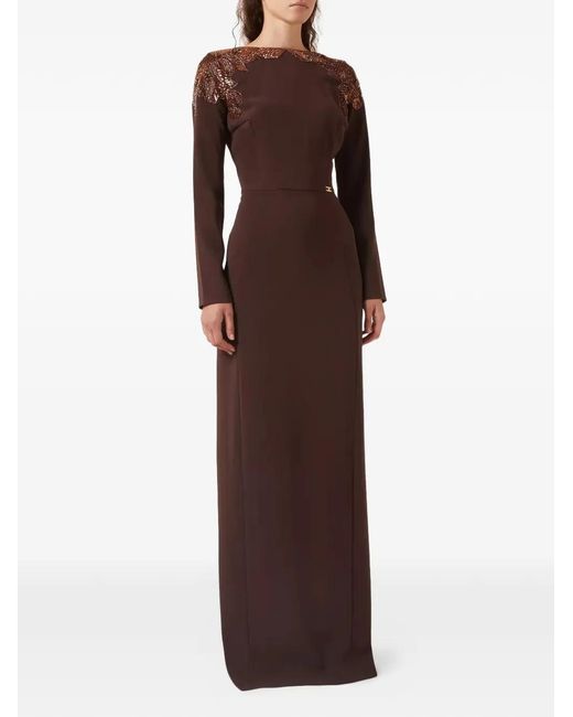Elisabetta Franchi Brown Sequin-Embellished Maxi Dress