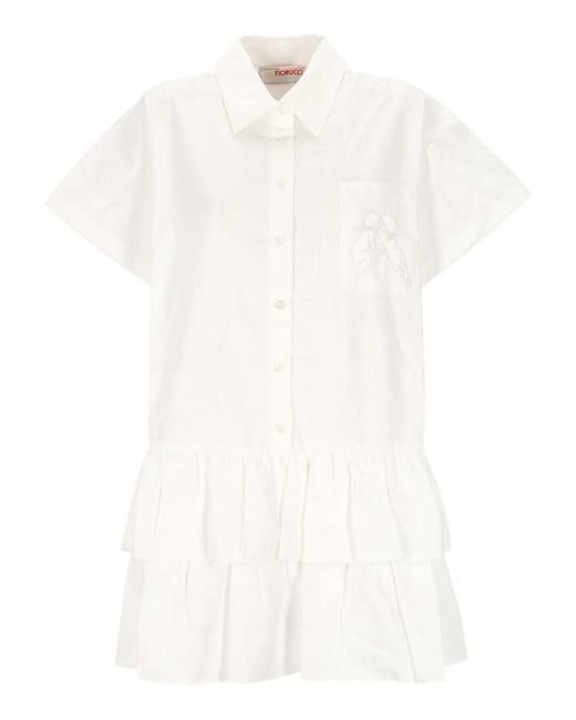 Fiorucci White Ruffled Angels-Detail Shirt Dress