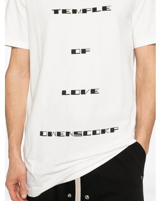 Rick Owens White Crew Neck Front Print T-Shirt for men