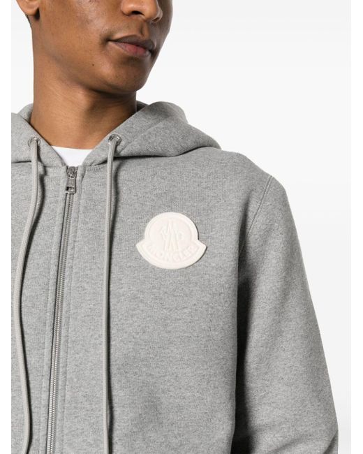 Hoodie zippé à patch logo Moncler pour homme en coloris Gray