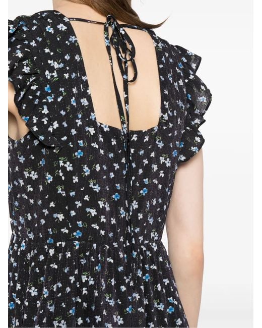 B+ AB Black Floral-Print Midi Dress