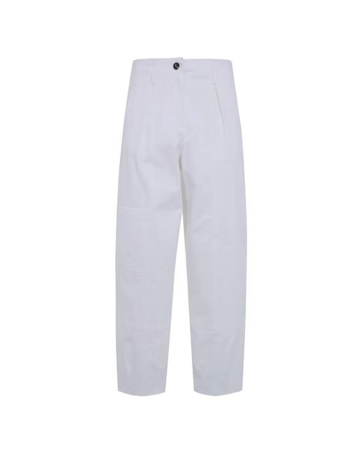 Max Mara White Pleated Logo-Patch Trousers