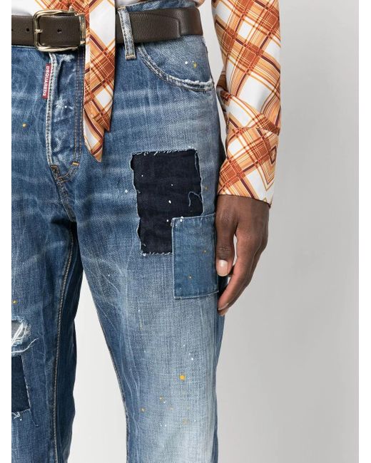 DSquared² Distressed-Effect Patchwork Jeans in het Blue voor heren