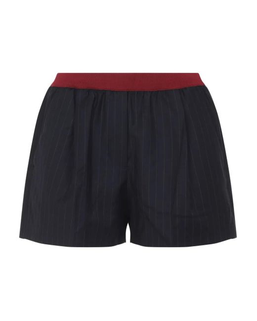 Shorts Gessati Con Vita Elasticizzata di Miu Miu in Blue