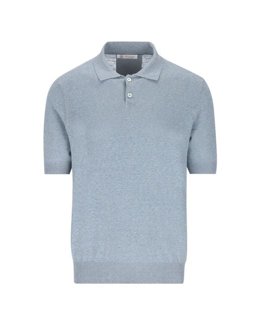 Brunello Cucinelli Blue Short-Sleeve Polo Shirt for men
