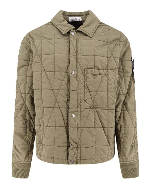 Stone Island Green Cotton Nylon Tela Quilted-Tc Jacket for men