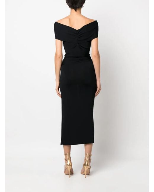 ALESSANDRO VIGILANTE Black Off-Shoulder Ribbed Knit Dress