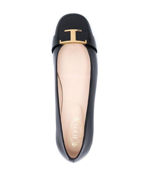 Tod's Leather T Timeless Ballerina Shoes in Black - Lyst