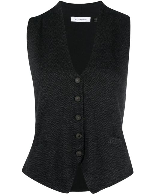 NELLS NELSON Black Button-Up V-Neck Waistcoat