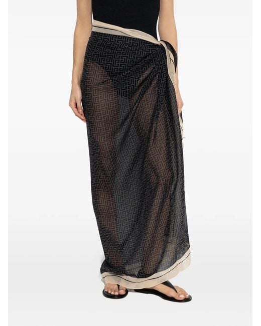 Balmain Black Logo-Patterned Sarong