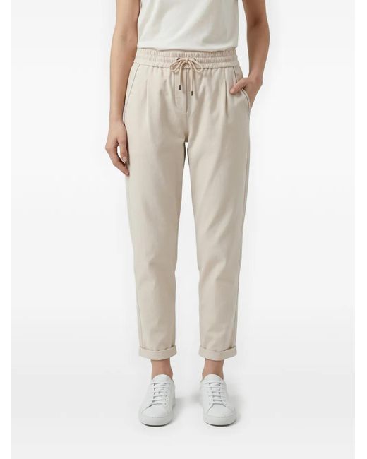 Brunello Cucinelli Natural Drawstring-Waistband Pleated Trousers