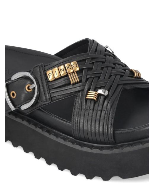 Pinko Black 'Kate' Leather Slippers