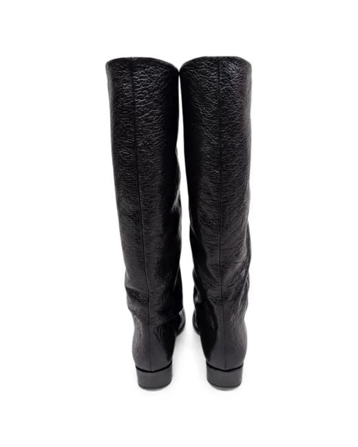 P.A.R.O.S.H. Black Grainy-Effect Slouch Boots