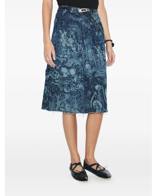 Tory Burch プリント デニムスカート Blue