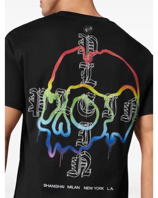 Philipp Plein Black Skull-Print Cotton T-Shirt for men