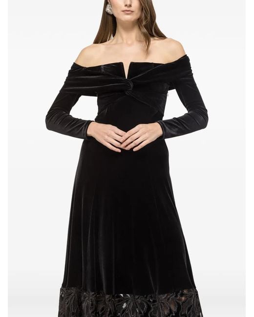 Nissa Black Off-Shoulder Velvet Midi Dress