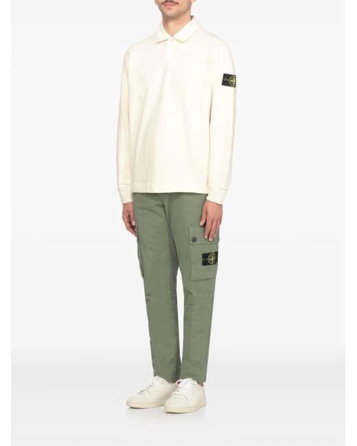 Stone Island White Compass-Motif Polo Shirt for men