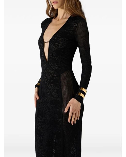 Elisabetta Franchi Black Carpet Dress Made Of Lace And Mesh Fabric