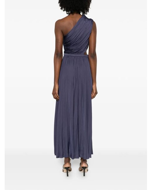 Maje Blue One-Shoulder Pleated Midi Dress